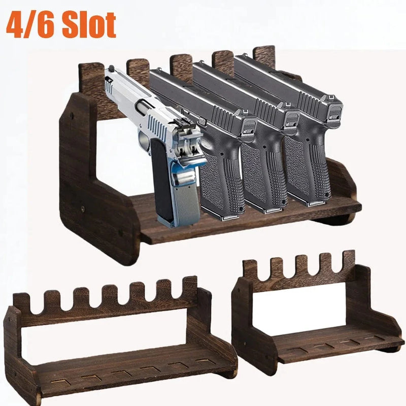 4/6 Slot Pistol Display Stand Wooden Gun Storage Rack Handgun Airsoft Support Holder for Glock/1911/Sig Sauer with Non-Slip Base