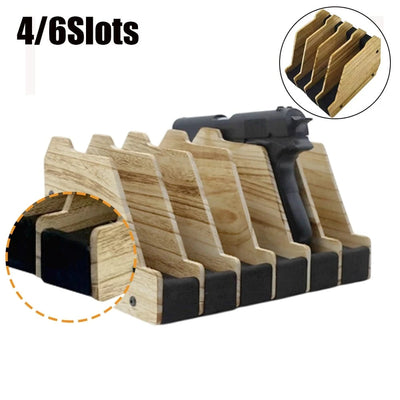4/6 Slot Wooden Pistol Holder Handgun Display Stand Safe Wood Handgun Storage Case Desktop Support Wooden Gun Rack Organizer