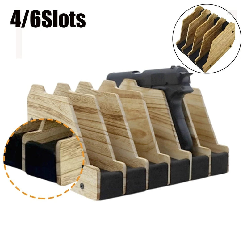 4/6 Slot Wooden Pistol Holder Handgun Display Stand Safe Wood Handgun Storage Case Desktop Support Wooden Gun Rack Organizer