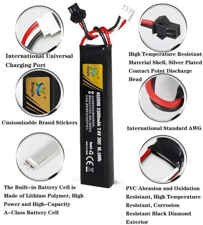 7.4V 11.4V 2500mAh 2800mAh Lipo Battery Split Connection for Water Gun 2S 3S Battery for Airsoft BB Air Pistol Electric Toy Guns