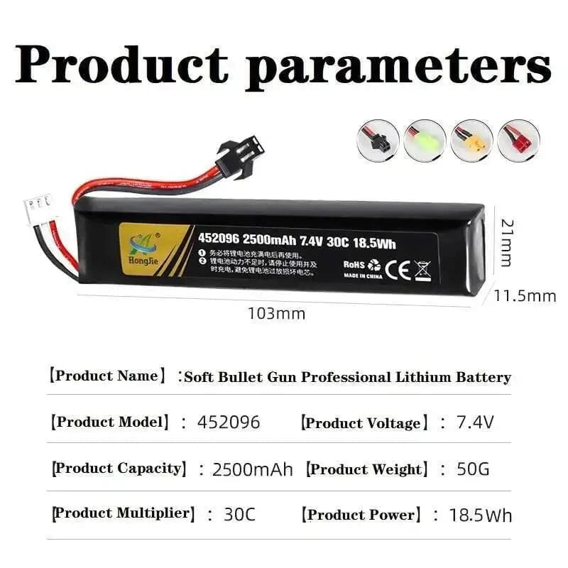 7.4V 11.4V 2500mAh 2800mAh Lipo Battery Split Connection for Water Gun 2S 3S Battery for Airsoft BB Air Pistol Electric Toy Guns
