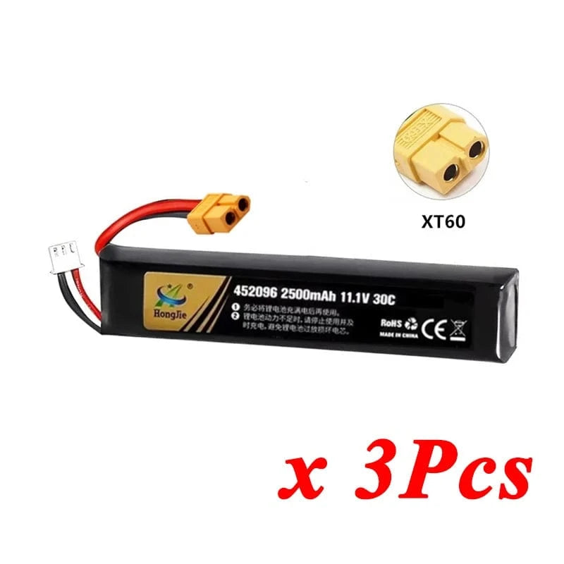 7.4V 11.4V 2500mAh 2800mAh Lipo Battery Split Connection for Water Gun 2S 3S Battery for Airsoft BB Air Pistol Electric Toy Guns 3S 2500mAh XT60 3pcs / CN