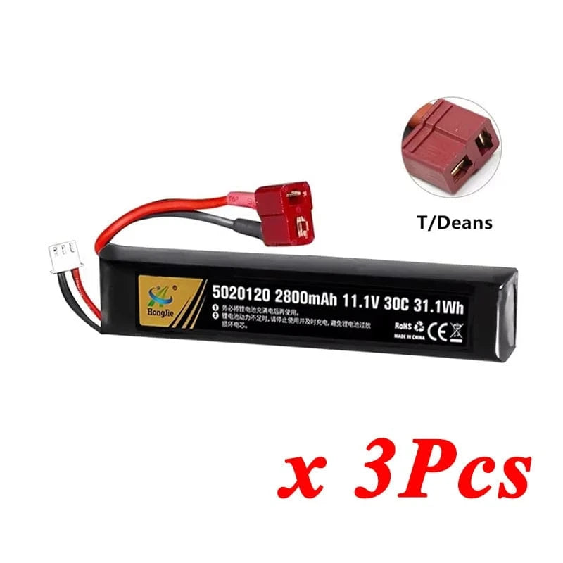 7.4V 11.4V 2500mAh 2800mAh Lipo Battery Split Connection for Water Gun 2S 3S Battery for Airsoft BB Air Pistol Electric Toy Guns 3S 2800mAh T 3pcs / Russian Federation