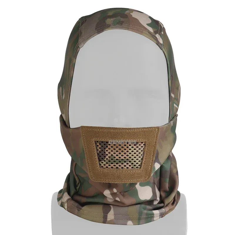 Cagoule tactique en maille, masque respirant pour la chasse, la randonnée, le cyclisme, le sport, le tir CS, Protection complète du visage, doublure de casque camouflage