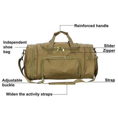 LQAMRY 40L sac de voyage tactique hommes sac à main en plein air sacs de bagages de sport week-end salle de sport randonnée Trekking sac avec compartiment à chaussures