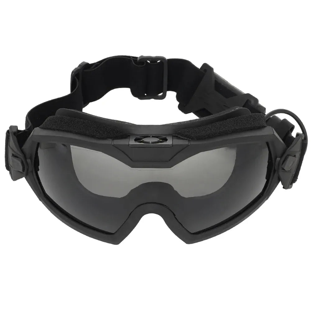 Lunettes tactiques Anti-buée Ski Airsoft CS lunettes de protection Transparent noir 2 lentilles Motocross lunettes Anti-poussière avec Micro ventilateur GG-MA-122 BLACK