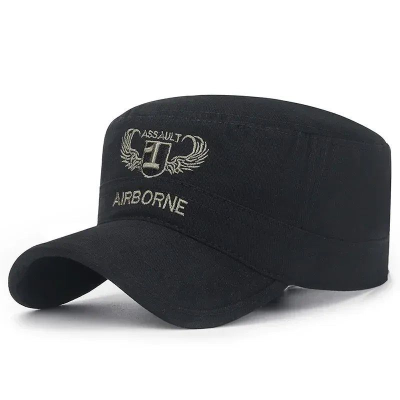 AIRBORNE Airborne Commando Cadet Flat Cap Sun Hat Trucker Caps Dad Hats Black