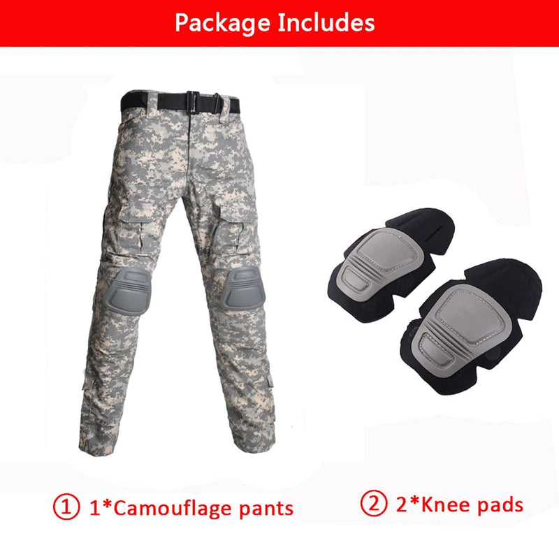 ACTION AIRSOFT ACU / S(50-60kg) Airsoft Uniform Tactical Suits Army Camouflage Pants Military Clothing Hunting Clothes Paintball Suits Combat Shirt Pants +Pads