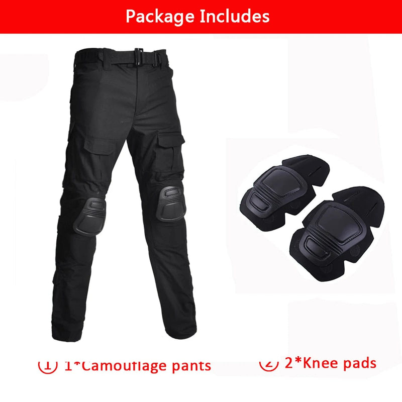 ACTION AIRSOFT black / S(50-60kg) Airsoft Uniform Tactical Suits Army Camouflage Pants Military Clothing Hunting Clothes Paintball Suits Combat Shirt Pants +Pads