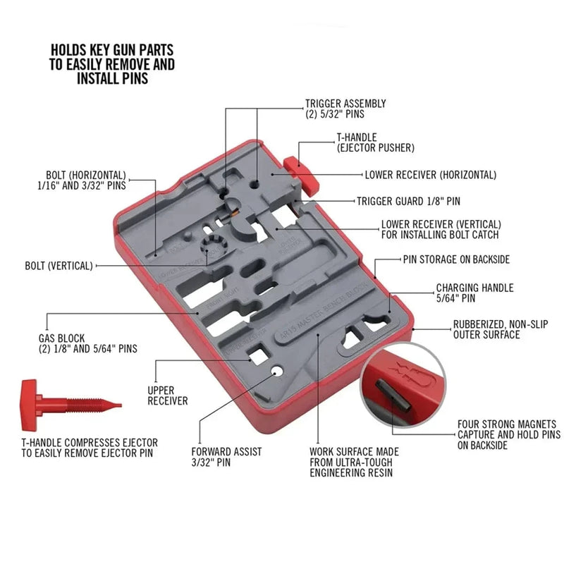 AR15 Master Bench Block Ultra-Tough Construction AR-15 Repair Tools Bench With 4 Magnet Sturdy Non-slip Surface G096