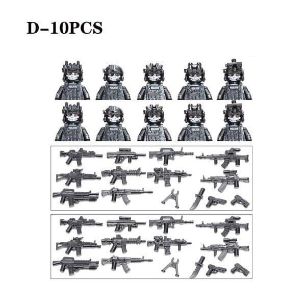 ACTION AIRSOFT 0 Black-D-10PCS Blocs construction soldat Forces spéciales