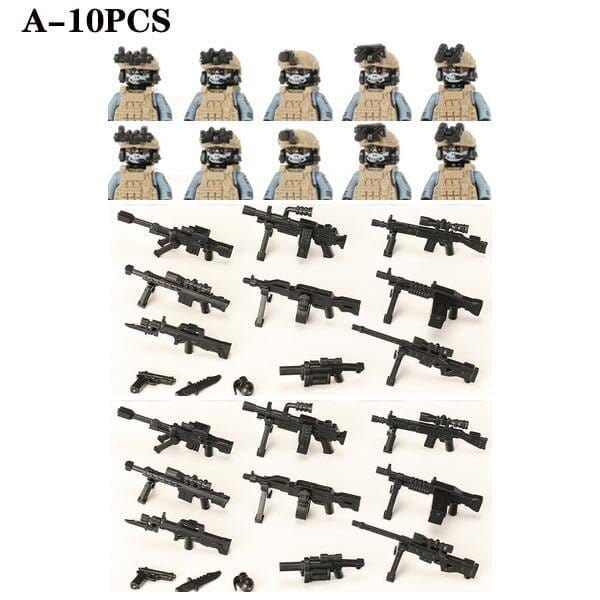 ACTION AIRSOFT 0 Khaki-A-10PCS Blocs construction soldat Forces spéciales