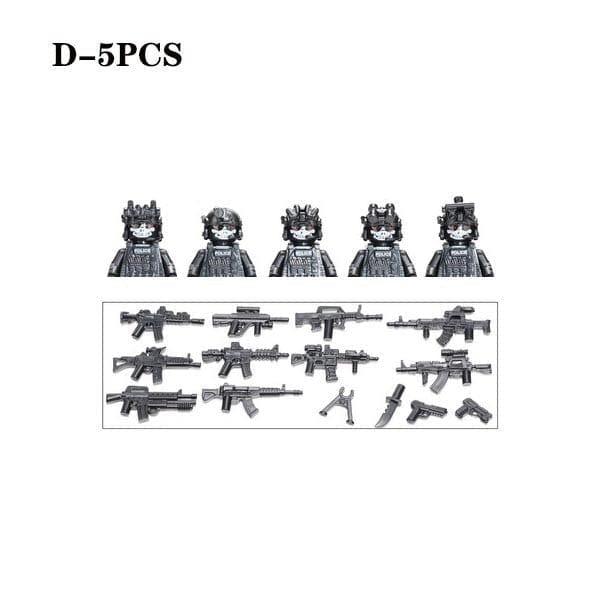 ACTION AIRSOFT 0 Black-D-5PCS Blocs construction soldat Forces spéciales