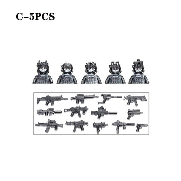 ACTION AIRSOFT 0 Black-C-5PCS Blocs construction soldat Forces spéciales