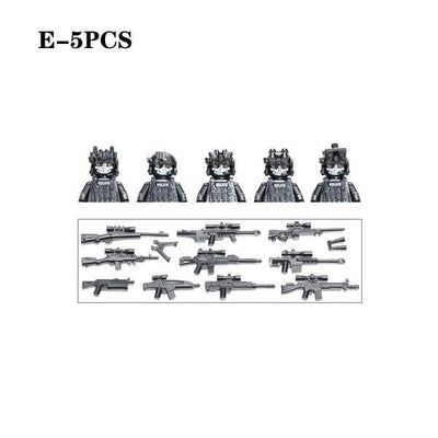 ACTION AIRSOFT 0 Black-E-5PCS Blocs construction soldat Forces spéciales