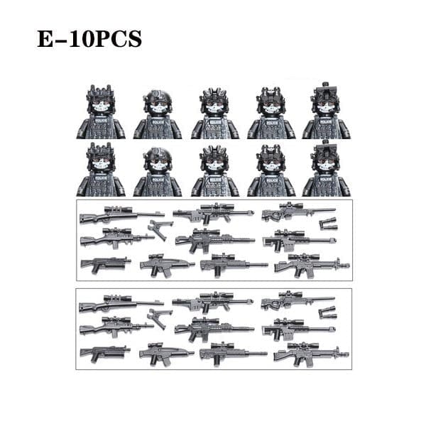 ACTION AIRSOFT 0 Black-E-10PCS Blocs construction soldat Forces spéciales