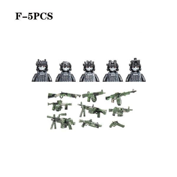 ACTION AIRSOFT 0 Black-F-5PCS Blocs construction soldat Forces spéciales