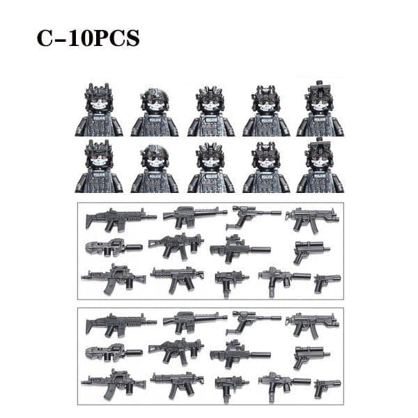 ACTION AIRSOFT 0 Black-C-10PCS Blocs construction soldat Forces spéciales