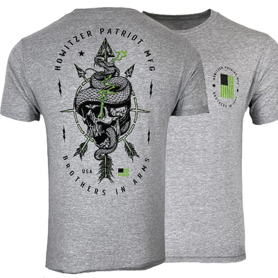 Brothers In Arms Spirit of Valor Snake Skull Tattoo Tactical T-Shirt New 100% Cotton O-Neck Short Sleeve Casual Mens T-shirt GRAY / S