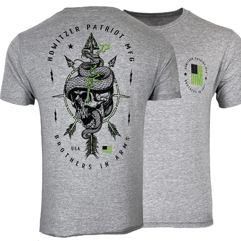 Brothers In Arms Spirit of Valor Snake Skull Tattoo Tactical T-Shirt New 100% Cotton O-Neck Short Sleeve Casual Mens T-shirt GRAY / S