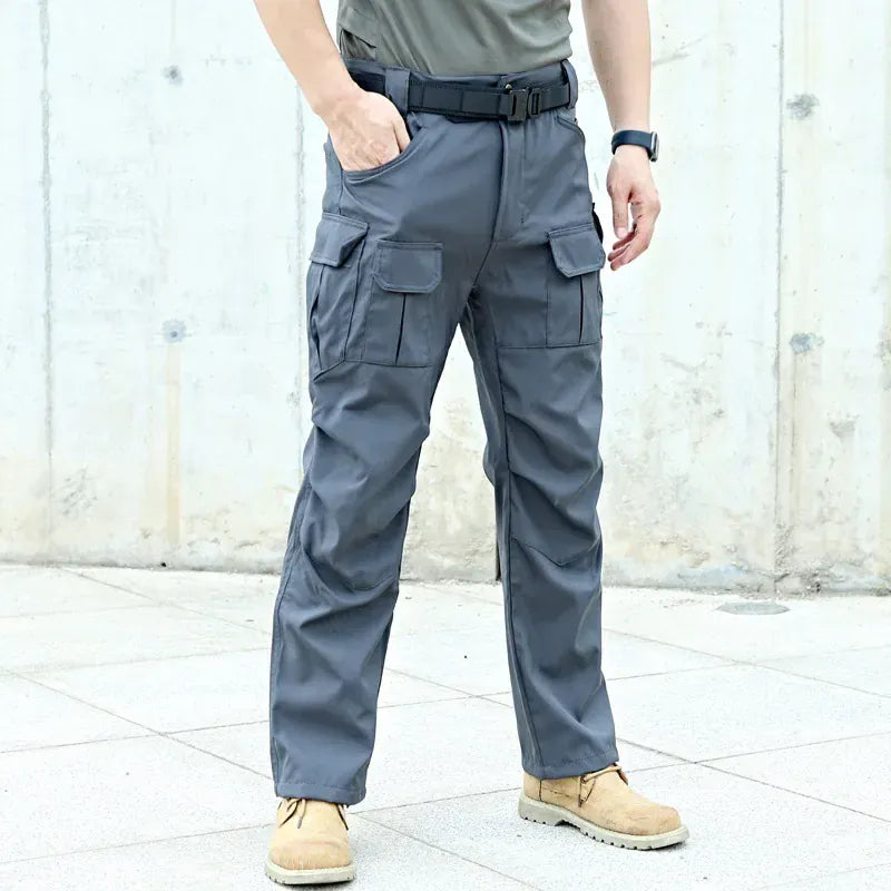 Casual Man Pants Multi-Pocket Tactical Cargo Pants Wear-resistant Combat Men's Cargo Pants Hiking Joggers Trousers gray / XXXL