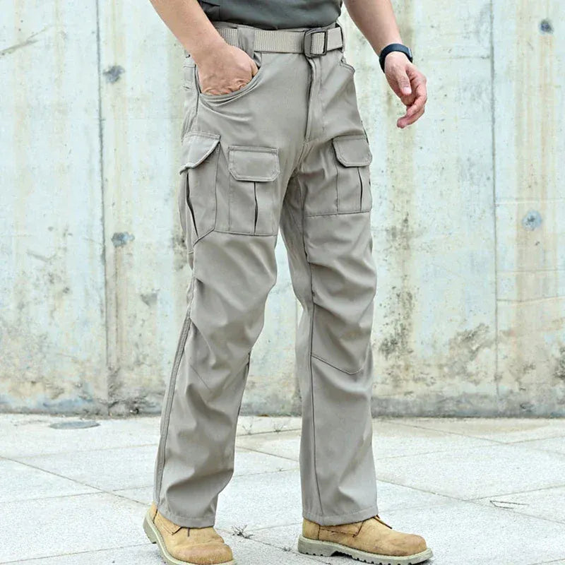 Casual Man Pants Multi-Pocket Tactical Cargo Pants Wear-resistant Combat Men's Cargo Pants Hiking Joggers Trousers Khaki / M