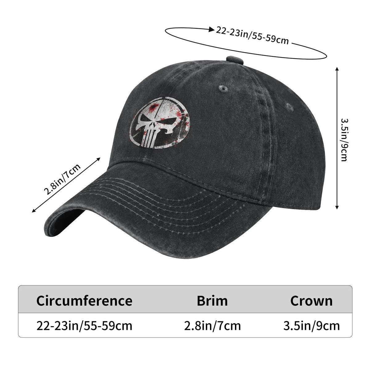 Casual Punisher Blood Baseball Caps for Men Women Distressed Cotton Sun Cap  Outdoor Running Golf Gift Caps Hat