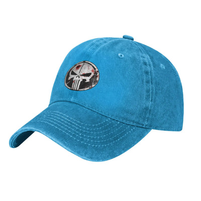 Casual Punisher Blood Baseball Caps for Men Women Distressed Cotton Sun Cap  Outdoor Running Golf Gift Caps Hat Blue / One Size
