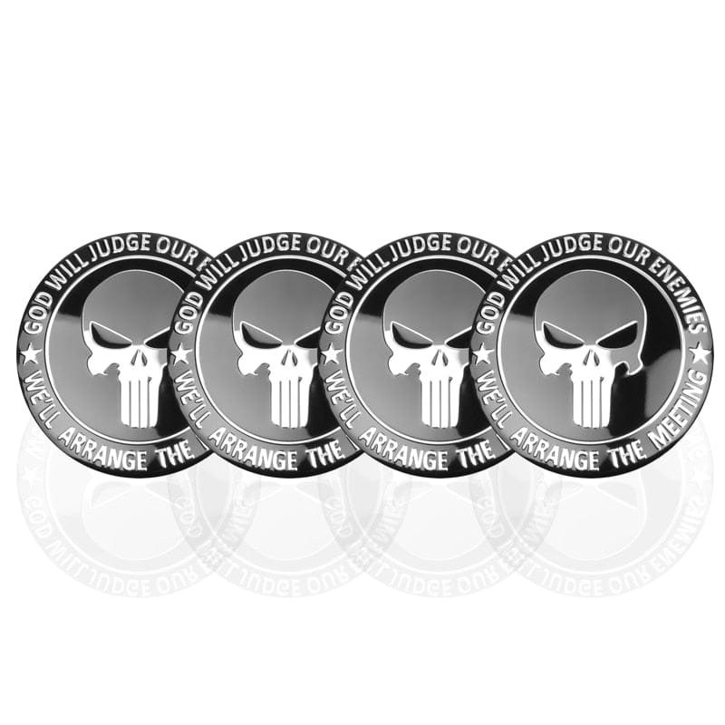 ACTION AIRSOFT 0 Noir - Argent Centre de roue voiture Punisher 56mm 4 pcs