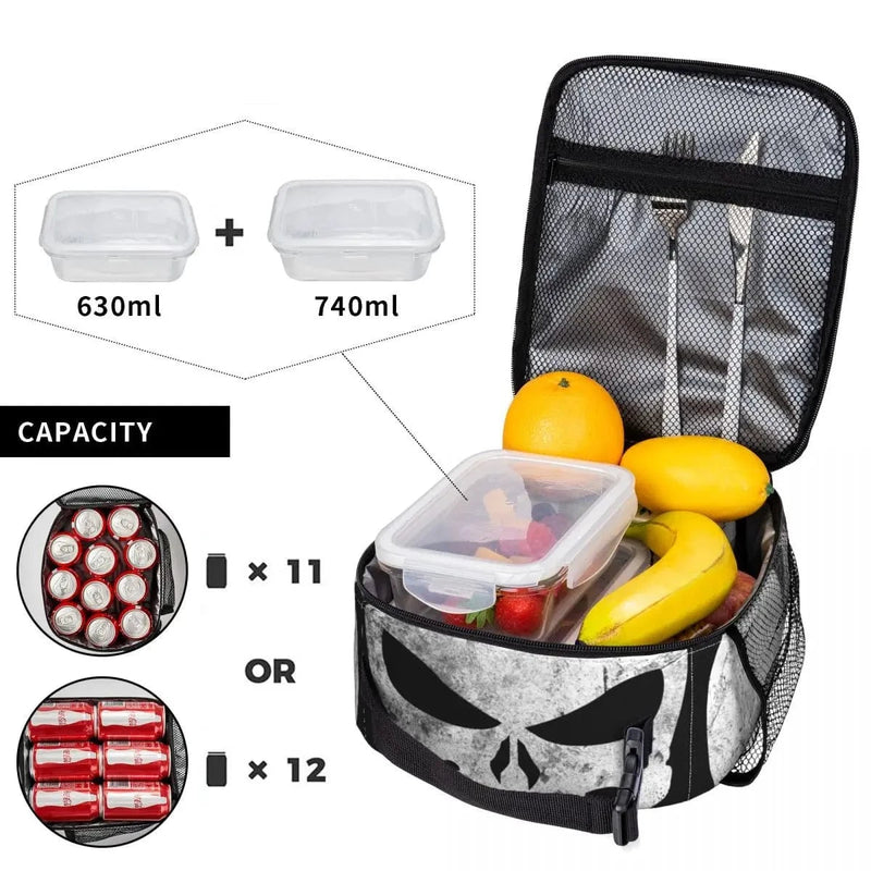 Custom Punisher Skull Grunge Insulated Lunch Bags for Women Portable Thermal Cooler Food Lunch Box Work School Travel