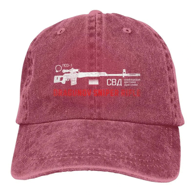 Dragunov Sniper Rifle On Dark Fashion Stylish A Baseball Cap Red / One Size