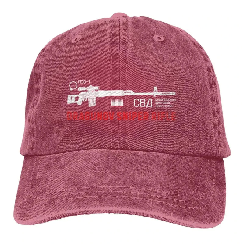 Dragunov Sniper Rifle On Dark Fashion Stylish A Baseball Cap Red / One Size