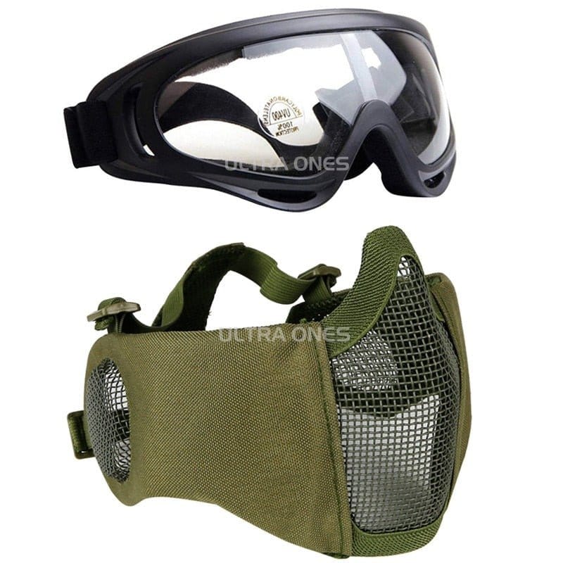 ACTION AIRSOFT 0 Vert armée Ensemble masque/lunettes Ultra Ones