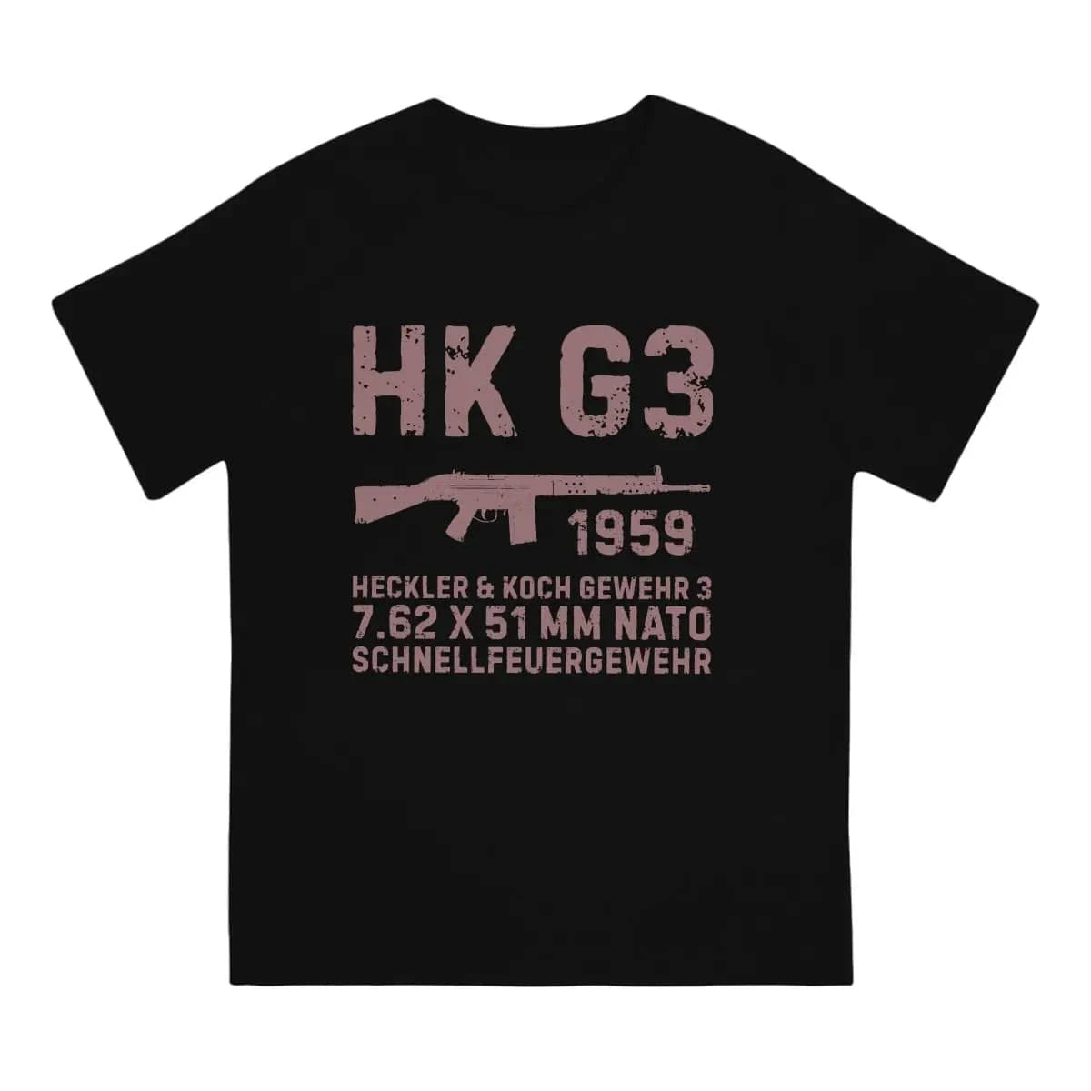 Fun HK G3 German Assault Rifle Classic T-Shirt for Men Round Neck Cotton T Shirt Heckler Koch HK Short Sleeve Tees Clothes
