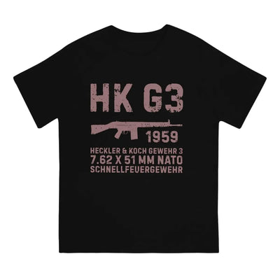 Fun HK G3 German Assault Rifle Classic T-Shirt for Men Round Neck Cotton T Shirt Heckler Koch HK Short Sleeve Tees Clothes