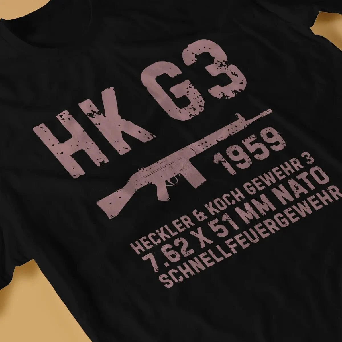 Fun HK G3 German Assault Rifle Classic T-Shirt for Men Round Neck Cotton T Shirt Heckler Koch HK Short Sleeve Tees Clothes