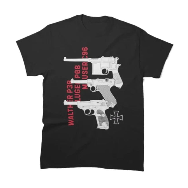 German Walther P38, Luger P08, Mauser C96 Pistols T-Shirt 100% Cotton O-Neck Summer Short Sleeve Casual Mens T-shirt Size S-3XL black / S