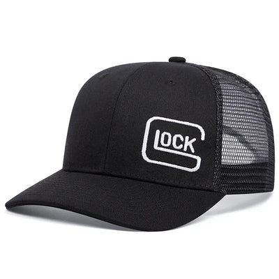 glock slightly curved printed baseball cap  women men outdoor sports events duck cap  trucker hat black