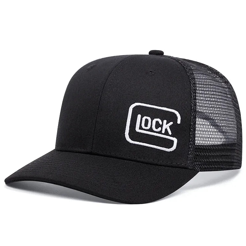 glock slightly curved printed baseball cap  women men outdoor sports events duck cap  trucker hat black