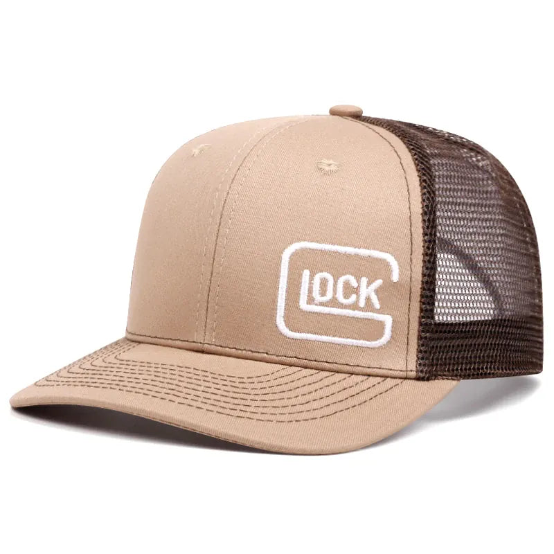 glock slightly curved printed baseball cap  women men outdoor sports events duck cap  trucker hat khaki