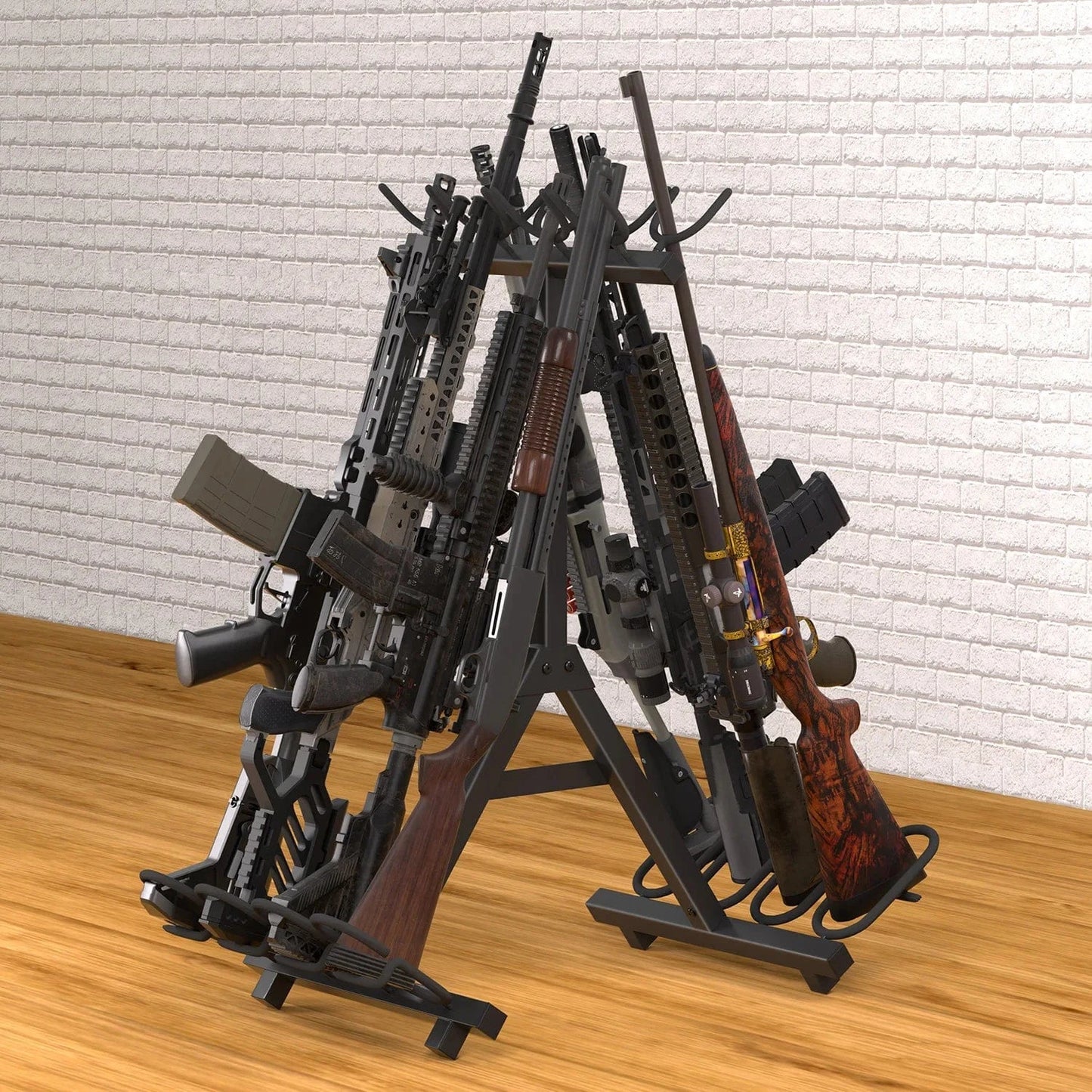 Gun Rack 8-Slot Multifunctional Gun Equipment Storage Rack Hunting Weapon Display Rack Shotgun Rifle Indoor Metal Display Stand Gun Rack