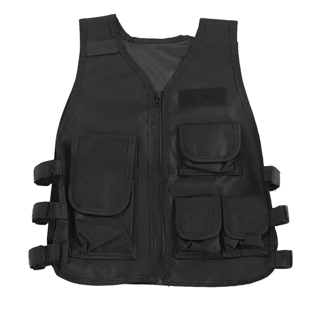 Kids Combat Vest Outdoor Waist Adjustable Multi Pocket Children Vest Hiking Mountain Climbing Camouflage Vest black / S