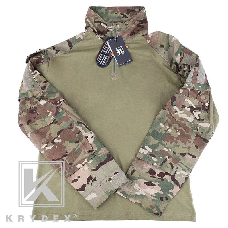 KRYDEX Combat Shirt with Elbow Pads For Hunting Outdoor Tops Tactical Clothes MC Tiger Stripes Shirts