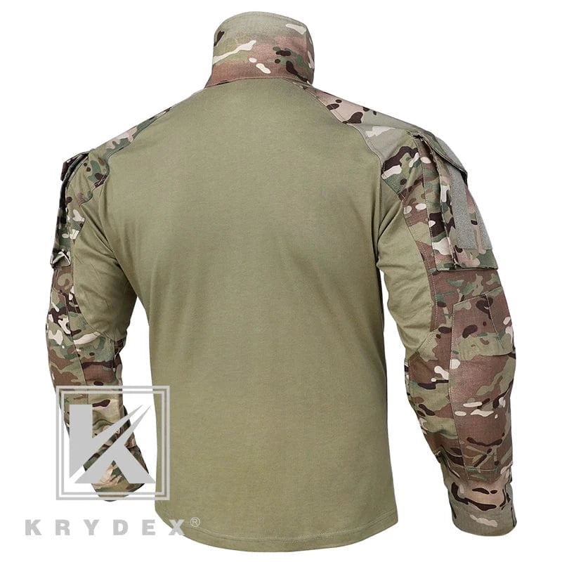KRYDEX Combat Shirt with Elbow Pads For Hunting Outdoor Tops Tactical Clothes MC Tiger Stripes Shirts