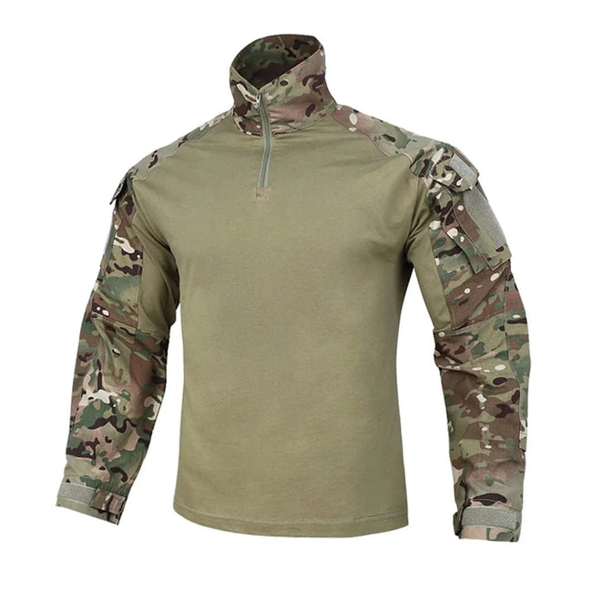 KRYDEX Combat Shirt with Elbow Pads For Hunting Outdoor Tops Tactical Clothes MC Tiger Stripes Shirts