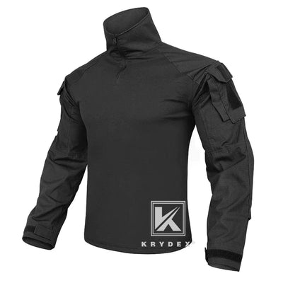KRYDEX Combat Shirt with Elbow Pads For Hunting Outdoor Tops Tactical Clothes MC Tiger Stripes Shirts BK / XXL / CHINA