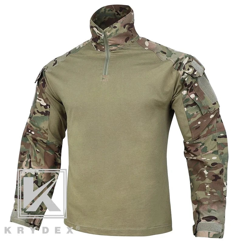 KRYDEX Combat Shirt with Elbow Pads For Hunting Outdoor Tops Tactical Clothes MC Tiger Stripes Shirts MC / XL / United States