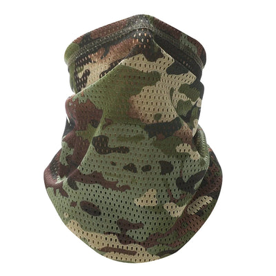 Large Mesh Windproof Neckerchief Camo Mask Neck Gaiter Cover Face Bandana Sun Cool Breathable Cycling Hiking Camping Tube Scarf American Green