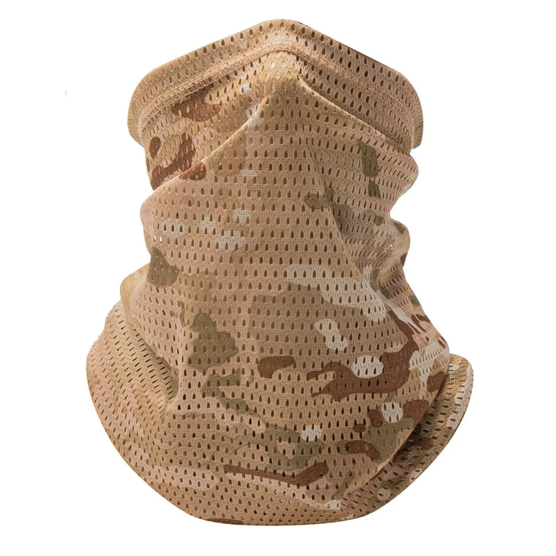 Large Mesh Windproof Neckerchief Camo Mask Neck Gaiter Cover Face Bandana Sun Cool Breathable Cycling Hiking Camping Tube Scarf American Khaki