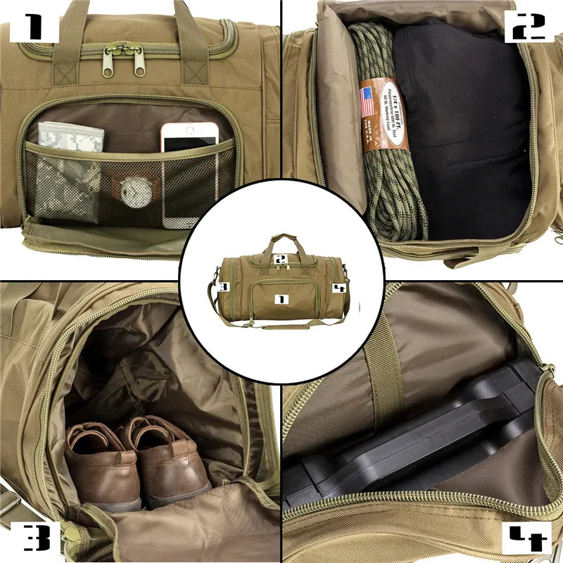 LQAMRY 40L sac de voyage tactique hommes sac à main en plein air sacs de bagages de sport week-end salle de sport randonnée Trekking sac avec compartiment à chaussures